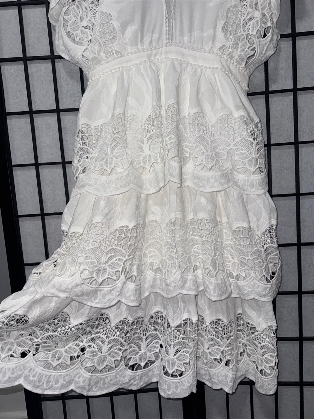 πΏβ¨ FARM Rio size L Off-White Richelieu Midi Dress β¨πΏ - Picture 9 of 12